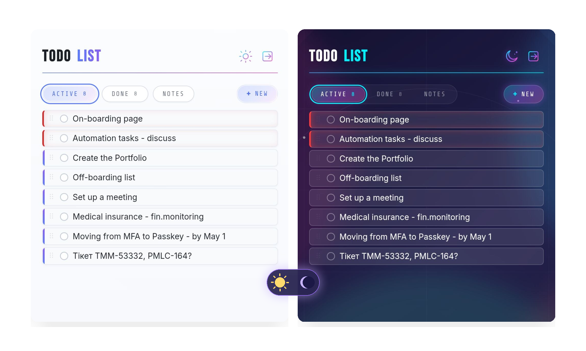 TODO List — light and dark themes with toggle